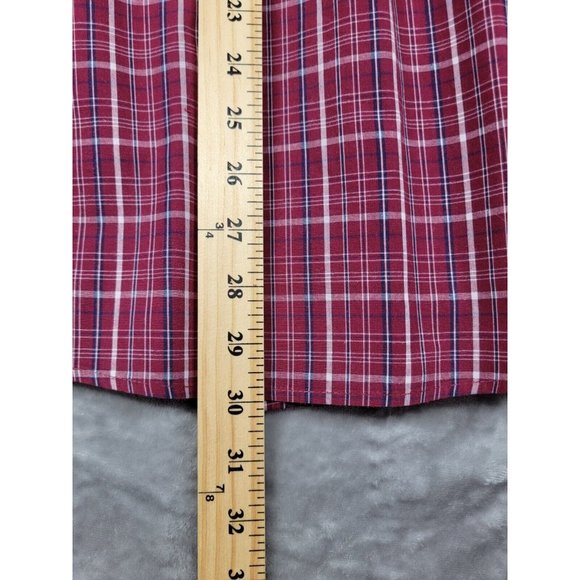 Chaps Button Up Shirt Mens Large Red Blue Plaid Long Sleeve Stretch Easy Care - Picture 3 of 6